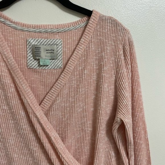 Anthropologie Saturday Sunday Surplice KnitRibbed V-Neck Wrap Sweater medium - Picture 3 of 9